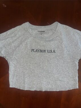 PLAYBOY Gray Cropped Logo Tee